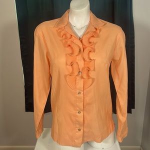Vintage Women’s H Bar C ranch wear beautiful coral ruffled blouse